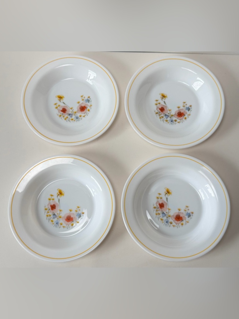 Arcopal Arc Summer Meadow 4 Soup Pasta Bowls 8.5 in Made in France Vintage 70's